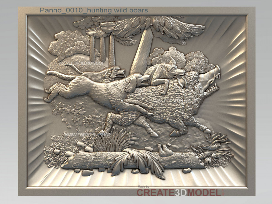 Panno 0010 "Hunting wild boars" | 3d stl model for CNC 3d stl for CNC