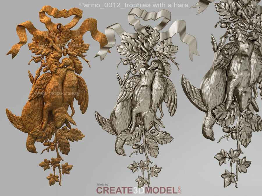 Panno 0012 "Trophies with a hare" | 3d stl model for CNC 3d stl for CNC