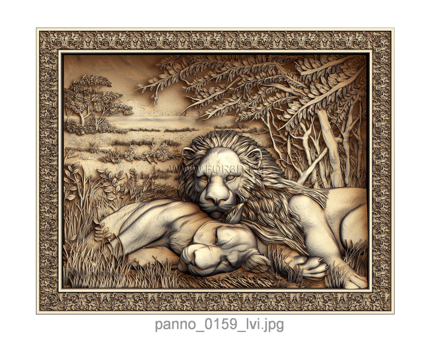 Panno 0159 Lions 3d stl for CNC